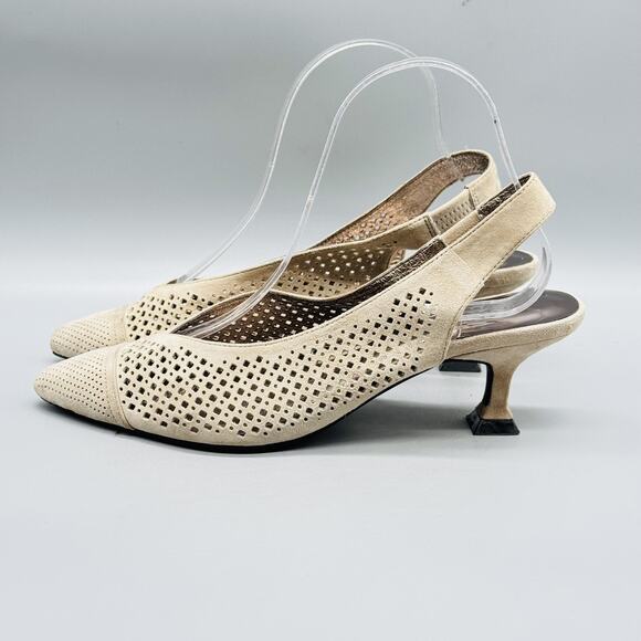 Jeffrey Campbell Shoes Womens 8.5 Beige Suede Slingback Perforated Kitten Heels - Picture 5 of 13